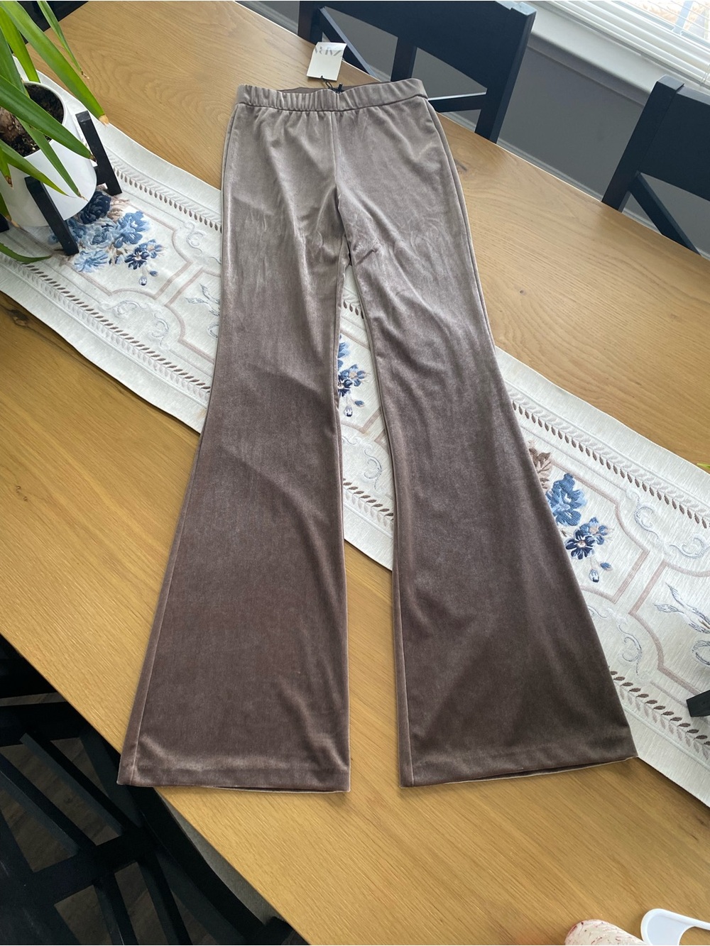 ZARA Velvet Flare Pants - New With Tags (Taupe)